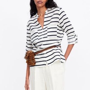 Striped linen shirt Zara Woman